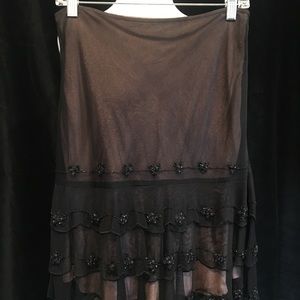 Odille Black Net Tiered Skirt w/ Pink Lining